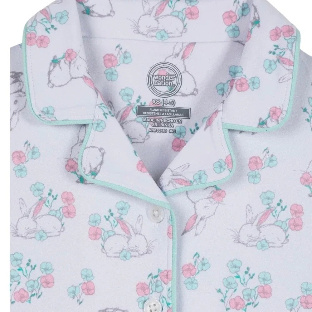 Wonder Nation‎ Girls 3-Piece Pajama Set Bunny Floral White Pink XL 14-16 NWT